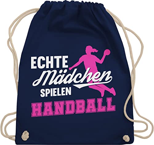 Shirtracer Turnbeutel Rucksack - Kinder Sport Kleidung - Echte Mädchen spielen Handball weiß/fuchsia - Unisize - Navy Blau - rucksäcke turnen tasche gym bag uni baumwolle kordel einfarbig baumwoll von Shirtracer