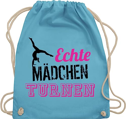 Shirtracer Turnbeutel Rucksack - Kinder Sport Kleidung - Echte Mädchen turnen fuchsia - schwarz - Unisize - Hellblau - baumwollbeutel turnerin turn beutel sportsack sportbeutel baumwolle turntasche von Shirtracer