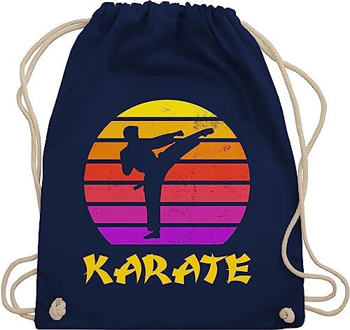 Turnbeutel Rucksack - Kinder Sport Kleidung - Karate Retro Sonne - Unisize - Navy Blau - stoffbeutel baumwolle baumwollbeutel groß stofftasche stoffsackerl tasche bags turnsackerl turnsack von Shirtracer