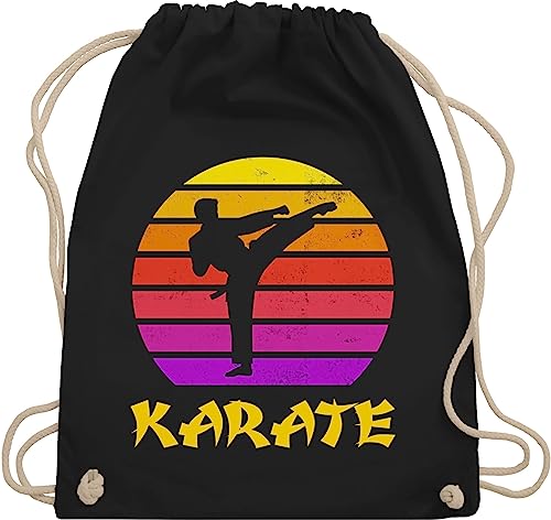 Turnbeutel Rucksack - Kinder Sport Kleidung - Karate Retro Sonne - Unisize - Schwarz - kinderturnbeutel kampfsport beutel 25. geburtstag stoffbeutel mit kordelzug trainingsbeutel baumwollrucksack von Shirtracer