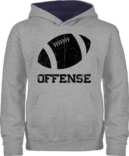 Shirtracer Pullover Kinder Hoodie Jungen Mädchen - Sport Kleidung - Offense Football - Vintage - 140 (9/11 Jahre) - Grau meliert/Navy Blau - Pulli Kids Junge von Shirtracer