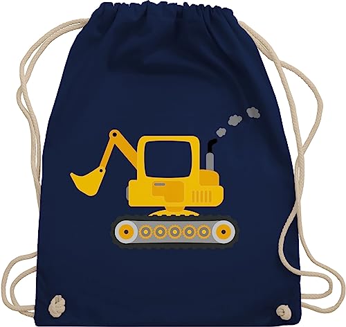 Turnbeutel Rucksack - Kinder Traktor und Co. - Bagger - Unisize - Navy Blau - stoffbeutel kindergarten kinderrucksack fahrzeuge turnsack kindergartenrucksack flugzeugen beutel kindergartentasche von Shirtracer