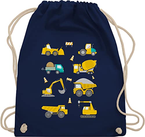 Turnbeutel Rucksack - Kinder Traktor Bagger und Co. - Baustellen Fahrzeuge - Unisize - Navy Blau - beutel mit kordelzug gym bag baumwolle kordel stoff baumwoll stoffbeutel kinderrucksack flugzeugen von Shirtracer