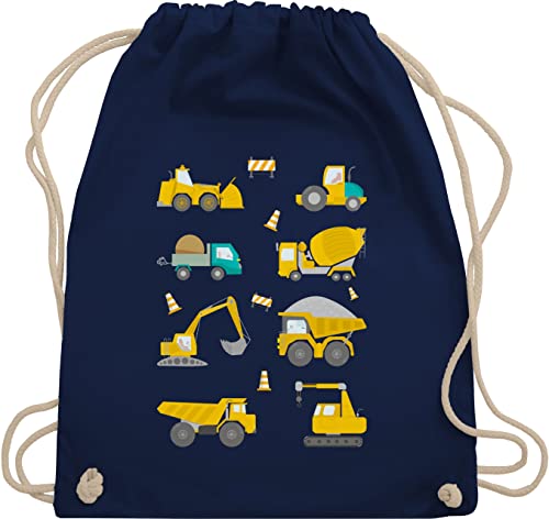 Turnbeutel Rucksack - Kinder Traktor Bagger und Co. - Baustellen Fahrzeuge - Unisize - Navy Blau - kindergarten kinderrucksack flugzeugen baustelle stoffrucksack für kindergartenrucksack von Shirtracer