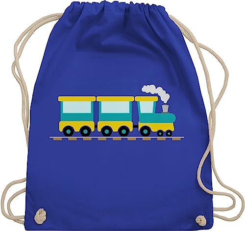 Shirtracer Turnbeutel Rucksack - Kinder Traktor Bagger und Co. - Eisenbahn - Unisize - Royalblau - turn beutel stoffbeutel kindergarten fahrzeuge mit zug sportbeutel baumwolle für jungs lokomotive von Shirtracer