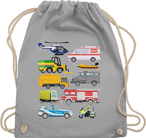 Turnbeutel Rucksack - Kinder Traktor Bagger und Co. - Fahrzeuge mit Sirene - Unisize - Hellgrau - gym bag umhängebeutel tasche turn beutel beutelrucksäcke sportbeutel turnsackerl stoff kordel von Shirtracer