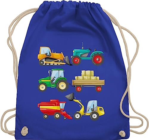 Turnbeutel Rucksack - Kinder Traktor Bagger und Co. - Traktoren - Unisize - Royalblau - beutel kita kinderrucksack fahrzeuge träcker stoffrucksack kindergartenrucksack flugzeugen trecker von Shirtracer