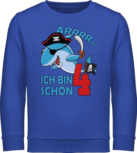 Sweatshirt Kinder Pullover für Jungen Mädchen - 4. Geburtstag - Arrrr ich bin schon vier mit Piraten-Hai - 104 (3/4 Jahre) - Royalblau - kindershirt 4 jahre langarm 4.geburtstag pirat reitpullover von Shirtracer