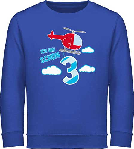 Sweatshirt Kinder Pullover für Jungen Mädchen - 3. Geburtstag - Ich bin schon drei Hubschrauber - 104 (3/4 Jahre) - Royalblau - geburtstagspullover 3 jahre 3.geburtstag pulli geburtstags oberteil von Shirtracer