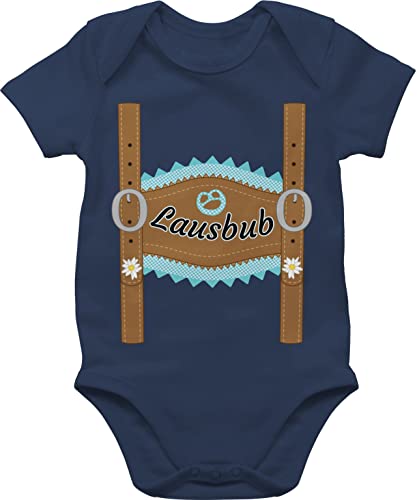 Baby Body Junge Mädchen - Kompatibel mit Oktoberfest Outfit - Lausbub Lederhose - 1/3 Monate - Navy Blau - trachtenoutfit strampler bayrisch bayern lausbua bodys bayrischer trachtenbody bayerischer von Shirtracer