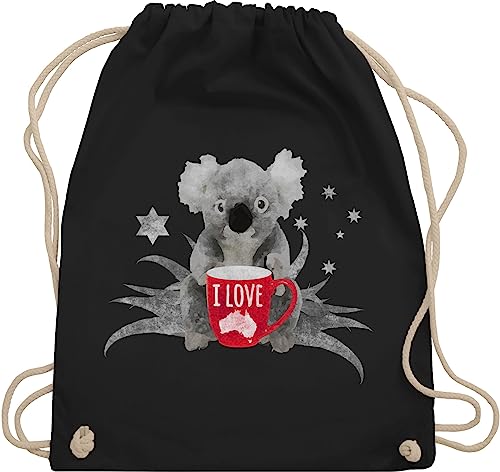 Turnbeutel Rucksack - Kontinente - I love Australien Koala - Unisize - Schwarz - turn beutel australia turnen tasche stoffbeutel kinderturnbeutel sportbeutel baumwoll baumwolle als geschenke country von Shirtracer