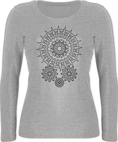 Langarmshirt Damen - Kunst - Boho Mandala Yoga Namaste - XXL - Grau meliert - Oberteil Wellness Geschenke Langarm Shirt Oberteile Geschenk Longshirt Kleidung Fans Longsleeve Yoga-Kleidung Shirts von Shirtracer