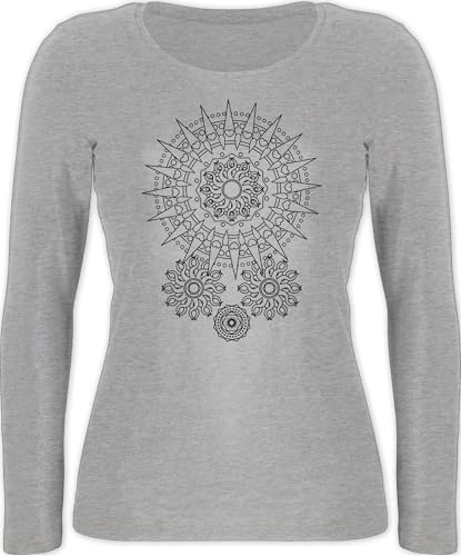 Langarmshirt Damen - Kunst - Boho Mandala Yoga Namaste - XXL - Grau meliert - Outfit Yoga-Bekleidung Wellness Blumen Shirt Oberteile Yoga-Kleidung Meditation Mandala. Oberteil Outfits Yoga-Kleidung, von Shirtracer