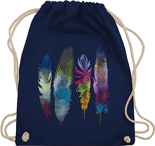 Turnbeutel Rucksack - Kunst - Federn Wasserfarbe Watercolor Feathers - Unisize - Navy Blau - stoffbeutel mit kordelzug turnen beutel gym bag baumwolle stoff kordel baumwoll häng aus art feder bags von Shirtracer