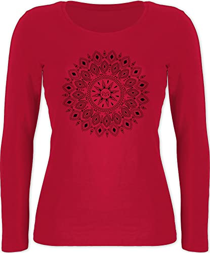 Langarmshirt Damen - Kunst - Boho Mandala Yoga Sketch - M - Rot - Langarm Shirt Longsleeve Kleidung Tshirt Oberteil leiberl Bekleidung Sportshirt t mit Outfits Yoga-Langarmshirt von Shirtracer