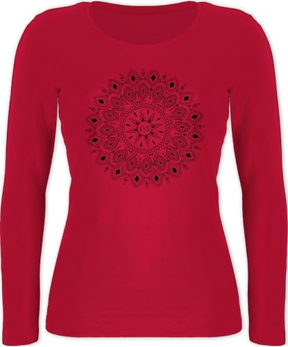 Langarmshirt Damen - Kunst - Boho Mandala Yoga Sketch - M - Rot - yogakleidug Yoga-Bekleidung Wellness Hippi Shirt yogashirth lang Yoga-Kleidung Meditation für Fans Langarm Outfit Yoga-Kleidung, von Shirtracer
