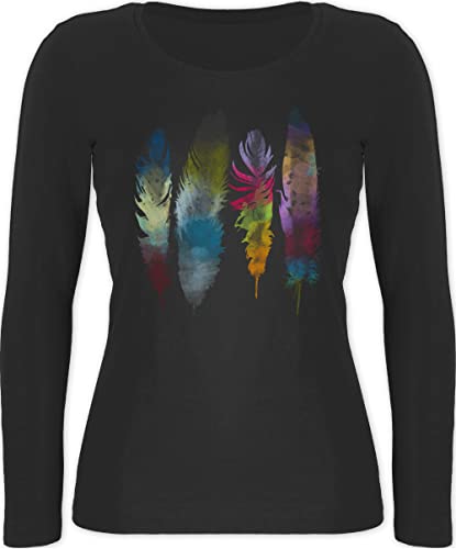 Langarmshirt Damen - Kunst - Federn Wasserfarbe Watercolor Feathers - M - Schwarz - Feder-Print-Shirt Art Hippie Feather Motiven Feder Wasserfarben von Shirtracer