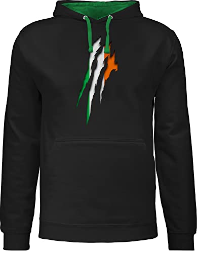 Pullover Herren Frauen Hoodie Kontrast zweifarbig - Länder Fahnen und Flaggen - Irland Krallenspuren - M - Schwarz/Grün - ireland+hoodie country irische hoody irisch pullis ireland pulli irischer von Shirtracer