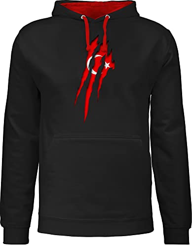 Pullover Herren Frauen Hoodie Kontrast zweifarbig - Länder Fahnen und Flaggen - Türkei Krallenspuren - XXL - Schwarz/Rot - hoodies/pullis flagge huddis pulli männer hudis zweifarbige hoodies von Shirtracer