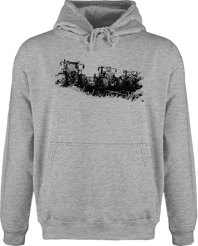 Hoodie Herren Pullover Männer - Traktoren Wiese - XL - Grau meliert - Hoddies/pullies mit trecker Drauf pullis Bauer Kapuzenshirt Landwirtschaft Pulli Traktor Fan Hoodies/pullis Landwirte Geschenk von Shirtracer