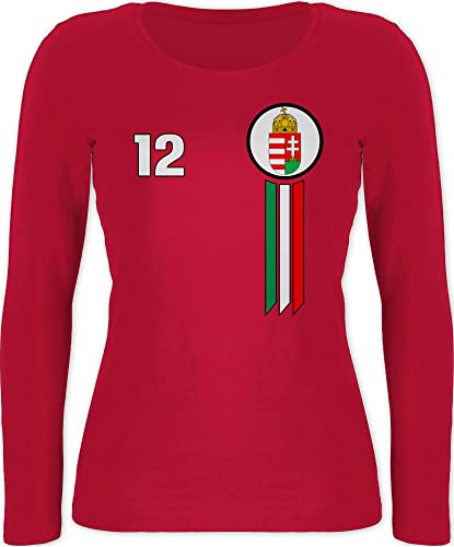 Shirtracer Langarmshirt Damen - Fußball EM WM - 12. Mann Ungarn Emblem - XXL - Rot - fu Ball Hungary Football em- Fanartikel Europameisterschaft Fussball 2024 von Shirtracer