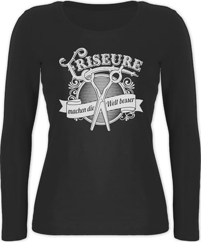 Shirtracer Langarmshirt Damen - Beruf und Job Geschenke - Friseure Machen die Welt Besser - weiß - M - Schwarz - Arbeit frisör kollegen Geschenk Friseur Weihnachten Friseurin für frisöre von Shirtracer