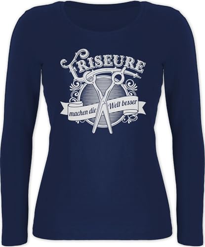 Shirtracer Langarmshirt Damen - Beruf und Job Geschenke - Friseure Machen die Welt Besser - weiß - XL - Marineblau - Arbeit frisör kollegen Geschenk Friseur Weihnachten Friseurin für frisöre von Shirtracer