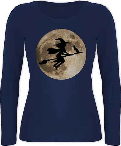 Langarmshirt Damen - Hexe Halloween Hexen auf Besen Vollmond Katze Witch Mond - XS - Marineblau - oberteil halloween-langarmshirt haloween outfits fliegende langarmshirts schwarz halloween-oberteil Langarmshirt Damen - Hexe Halloween Hexen auf Besen Vollmond Katze Witch Mond - XS - Marineblau - oberteil halloween-langarmshirt haloween outfits fliegende langarmshirts schwarz halloween-oberteil von Shirtracer