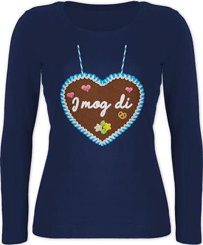 Shirtracer Langarmshirt Damen - Kompatibel mit Oktoberfest - I mog di - Lebkuchenherz - Gänseblümchen Butterblume Herzen - M - Marineblau - trachtenshirt Langarm Bayerisches Oberteil Frau bayrische von Shirtracer