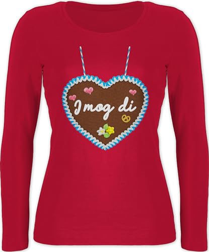 Langarmshirt Damen - Kompatibel mit Oktoberfest - I mog di - Lebkuchenherz - Gänseblümchen Butterblume Herzen - M - Rot - trachtenshirt langarm bayerisches oberteil frau bayrische wiesnherzen von Shirtracer
