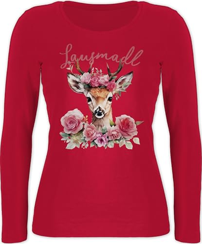 Shirtracer Langarmshirt Damen - Kompatibel mit Oktoberfest - Lausmadl REH Geweih I Lausemädchen I Freches Mädchen I Lausmädchen I Lousy Girl - L - Rot - Oberteil trachtentshirts bayrische Langarm von Shirtracer