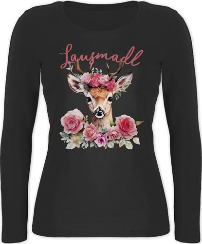 Langarmshirt Damen - Kompatibel mit Oktoberfest - Lausmadl Reh Geweih I Lausemädchen I Freches Mädchen I Lausmädchen I Lousy Girl - XS - Schwarz - oberteil trachtentshirts bayrische langarm von Shirtracer