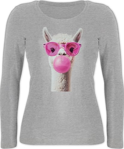 Shirtracer Langarmshirt Damen - Lama - Cooles Alpaka Geschenk Alpakas I - L - Grau meliert - Motiv mit Motiven von Shirtracer