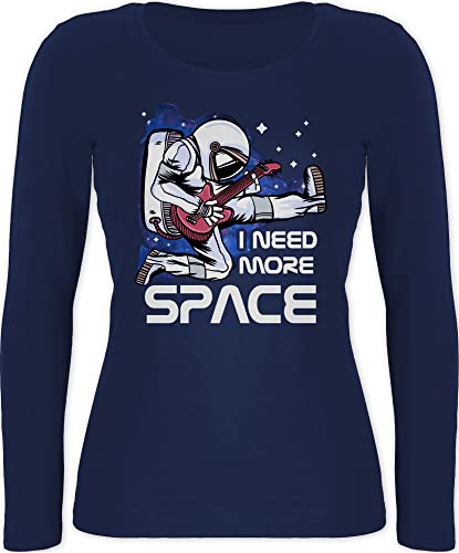 Shirtracer Langarmshirt Damen - Sprüche Statement - I Need More Space - Astronaut - weiß - Vintage - L - Marineblau - Girl top Statements Astronauten mit Aufschrift Spruch von Shirtracer