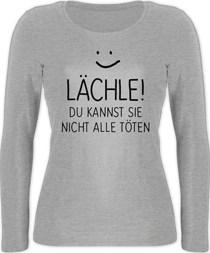 Langarmshirt Damen - Sprüche Statement - Lächle Du Kannst sie Nicht alle töten - XXL - Grau meliert - Shirt Langarm mit Aufschrift Statements sprüchen￼ Spruch von Shirtracer