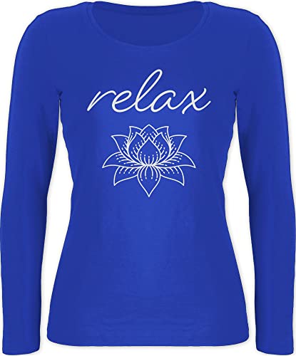 Shirtracer Langarmshirt Damen - Sprüche Statement - Relax Lotusblüte weiß - L - Blau - Statements Lotus mit Aufschrift Spruch von Shirtracer