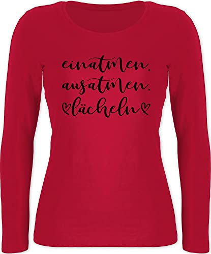 Langarmshirt Damen - Sprüche Statement mit Spruch - Einatmen Ausatmen Lächeln - XXL - Rot - spruechen laecheln Shirt Langarm lustige Spruch. einatmen,ausatmen, t witzige als sprüchen von Shirtracer