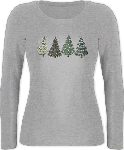 Langarmshirt Damen - Weihnachten Geschenke Christmas Bekleidung - Weihnachtsbäume - L - Grau meliert - Weihnachts Shirt Langarm weihnachtsshirt weihnachtsmotiv Weihnachtsbaum Oberteil Longsleeve von Shirtracer