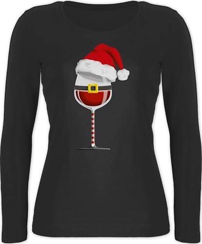 Shirtracer Langarmshirt Damen - Weihnachten Geschenke Christmas Bekleidung - Weinachtsglas - M - Schwarz - weihnachtsoberteil weihnachtsshirt weihnachtsmotiv Pailletten Langarm festliches Oberteil von Shirtracer