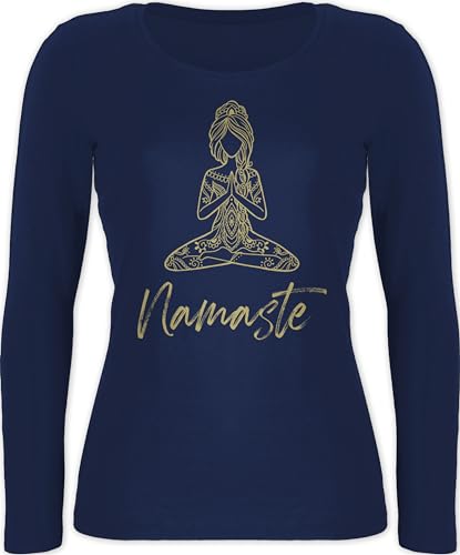 Langarmshirt Damen - Namaste Yoga Chakra Mandala - L - Marineblau - yogawear Meditation Fans Langarm Tshirt Yoga-Langarmshirt Joga Shirt spirituell für Alles Geschenke von Shirtracer