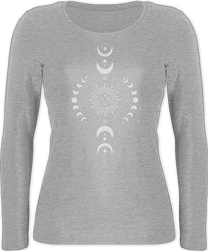 Langarmshirt Damen - Yoga Namaste Mandala Chakra Mondphase - M - Grau meliert - yogawear Meditation mondphasen Langarm Tshirt Yoga-Langarmshirt Joga Shirt lang Geschenke für Fans spirituell Alles von Shirtracer