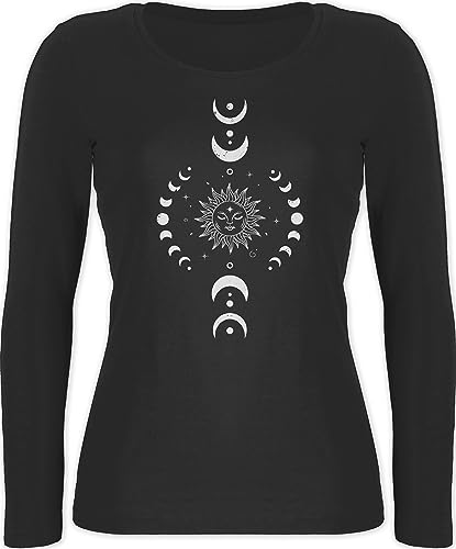 Langarmshirt Damen - Yoga Namaste Mandala Chakra Mondphase - XL - Schwarz - yogawear Joga Geschenke mondphasen Langarm Yoga-Langarmshirt Meditation Shirt Tshirt spirituell für Fans Alles von Shirtracer