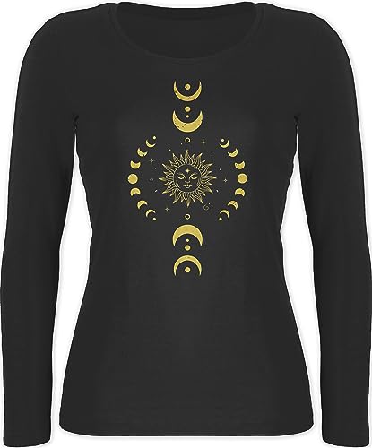 Langarmshirt Damen - Yoga Namaste Mandala Chakra - S - Schwarz - Shirt Langarm Yoga-Langarmshirt Joga Shirts Tshirt yogawear Meditation Oberteil lang arm spirituell Geschenke Longshirt Lange von Shirtracer