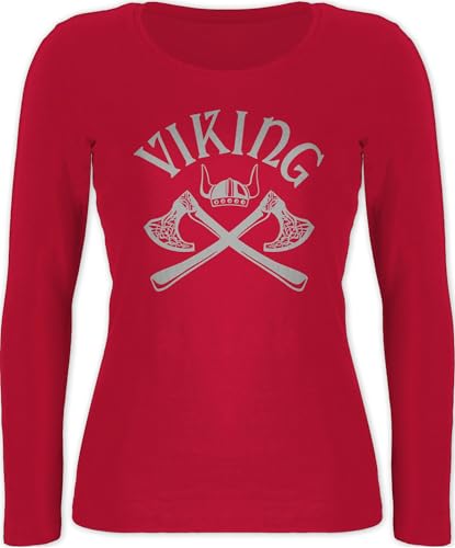 Shirtracer Langarmshirt Damen - & Walhalla - Wikinger Viking Nordmänner Odin Walhall Streitaxt - S - Rot - Damenmode Vikings wikingeraxt Shirt Langarm vikinger axt t Kleidung Wikinger&Walhalla von Shirtracer