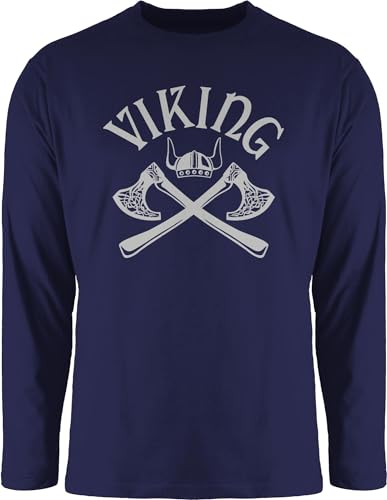 Shirtracer Langarmshirt Herren Langarm Shirt - & Walhalla - Wikinger Viking Nordmänner Odin Walhall Streitaxt - 3XL - Navy Blau - Vikings wikingeraxt vikinger axt Wikinger&Walhalla Aufdruck von Shirtracer