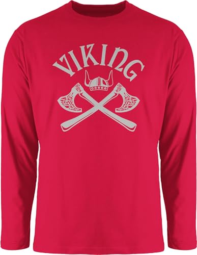 Shirtracer Langarmshirt Herren Langarm Shirt - & Walhalla - Wikinger Viking Nordmänner Odin Walhall Streitaxt - L - Rot - vikinger wikingeraxt Wikinger&Walhalla axt Wikinger. nordmann von Shirtracer
