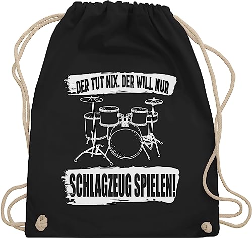 Turnbeutel Rucksack - Musik Instrument Zubehör - Der tut nix. der will nur Schlagzeug spielen. - Unisize - Schwarz - geschenk schlagzeuger instrumente kind drums beutelrucksäcke geschenke für von Shirtracer