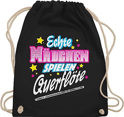 Turnbeutel Rucksack - Musik Instrument Zubehör - Echte Mädchen spielen Querflöte - Unisize - Schwarz - querflötentasche instrumente querfloete beutel querflöten sportsack turntasche rucksäcke von Shirtracer