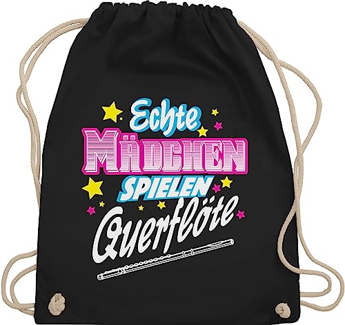 Turnbeutel Rucksack - Musik Instrument Zubehör - Echte Mädchen spielen Querflöte - Unisize - Schwarz - querflötentasche instrumente für musiker querfloete beutel musikinstrumente querflöten von Shirtracer