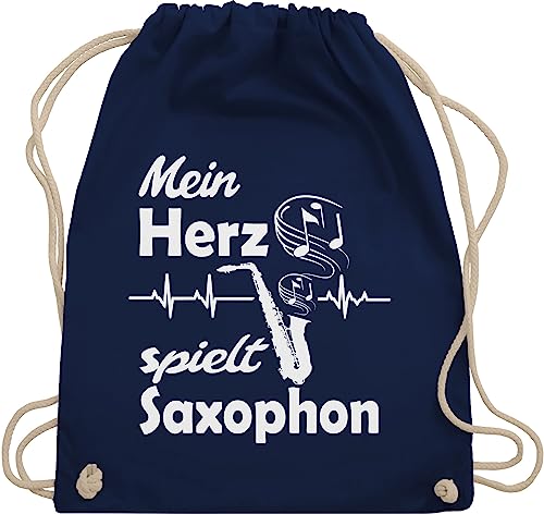 Turnbeutel Rucksack - Musik Instrument Zubehör - Mein Herz spielt Saxophon - Unisize - Navy Blau - beutel stoff stoffbeutel sportrucksack mit schnur rucksäcke taschen turnen instrumente sportsack von Shirtracer